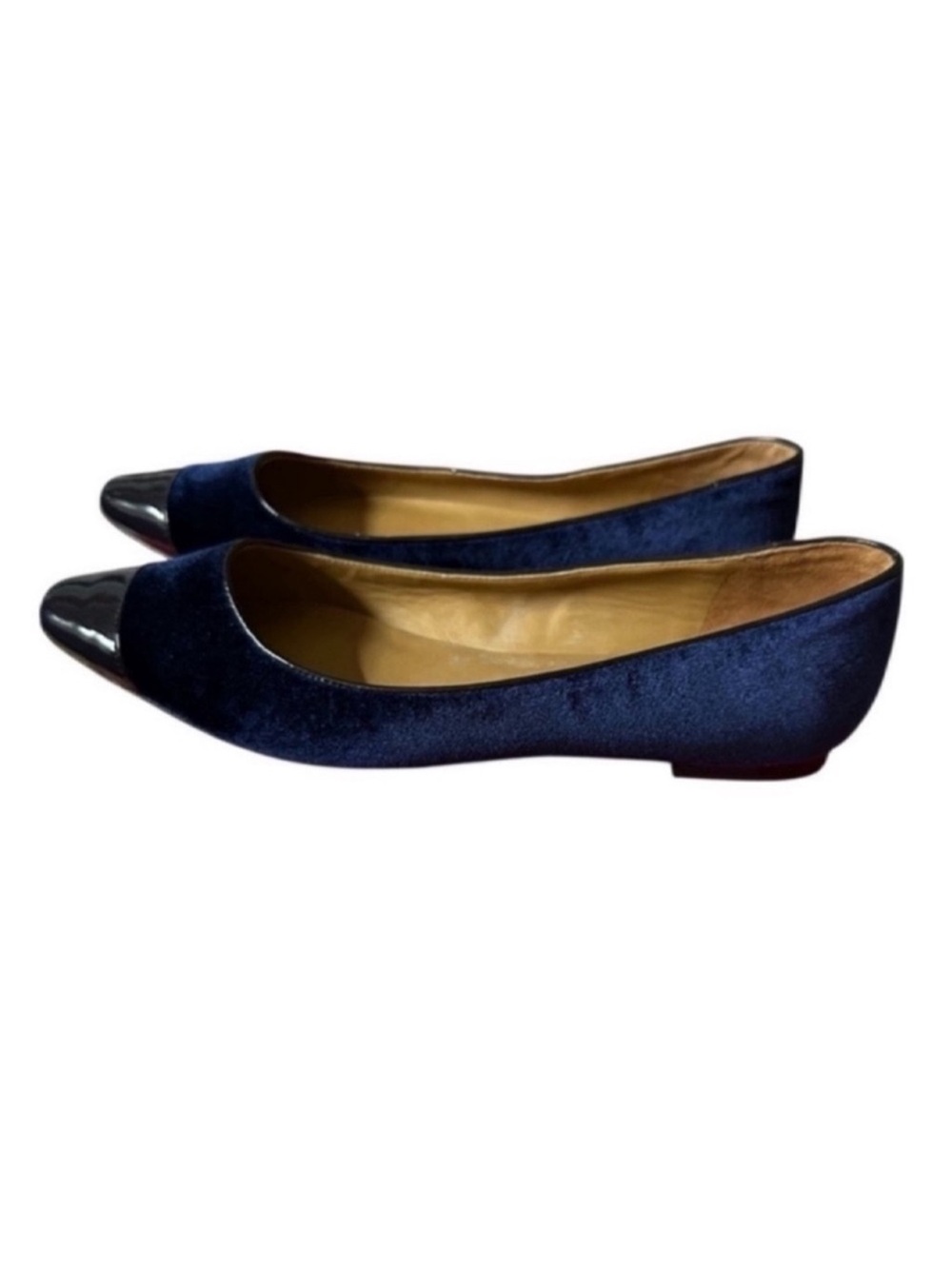 Talbots Navy Velvet Pointed Toe Flats with Patent Cap - Picture 2 of 8